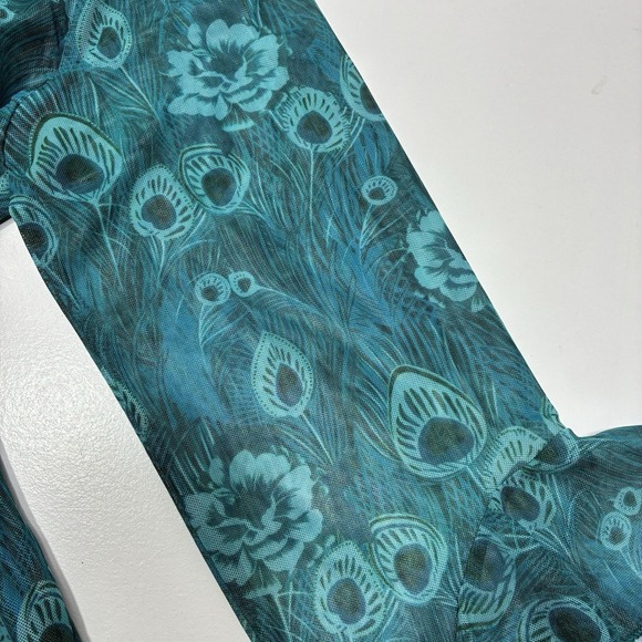 O'Aimaya Women's Top Size Large Blue Green Floral Abstract Print-V-neck Tunic - Picture 11 of 16